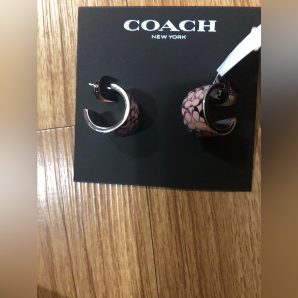 Coach‎ silver plated pink monogram half moon stud earrings NEW - Picture 7 of 8